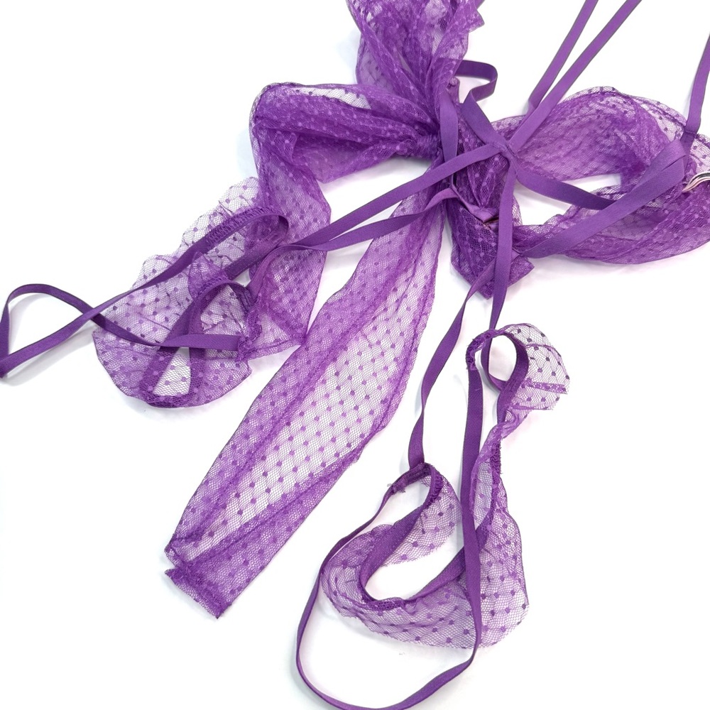 Victoria’s Secret Purple Very Sexy Bow Mesh Open-Cup Crotchless Playsuit NEW - Picture 8 of 10
